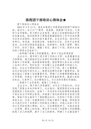 2024年陈程团干部培训心得体会