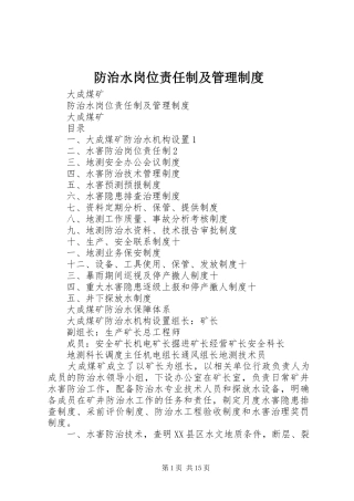 2024年防治水岗位责任制及管理制度