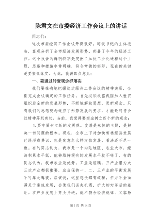 2024年陈君文在市委经济工作会议上的致辞