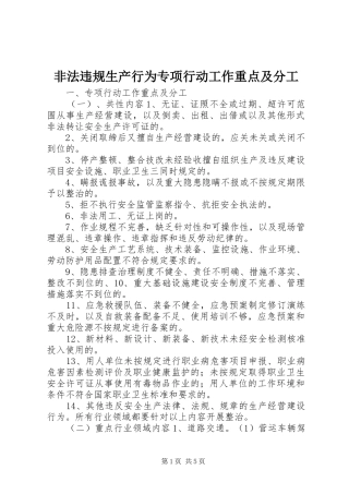 2024年非法违规生产行为专项行动工作重点及分工