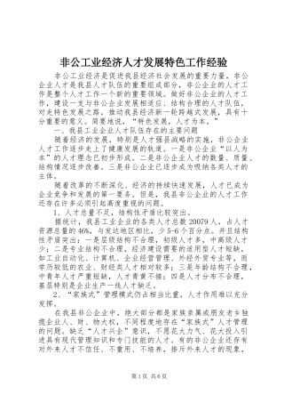 2024年非公工业经济人才发展特色工作经验
