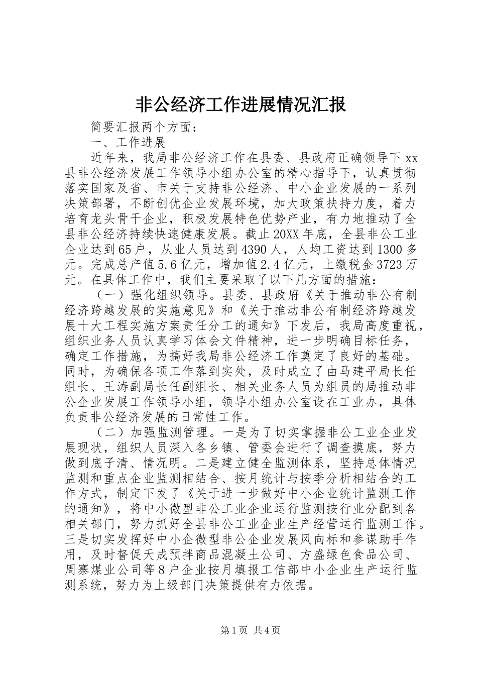 2024年非公经济工作进展情况汇报_第1页
