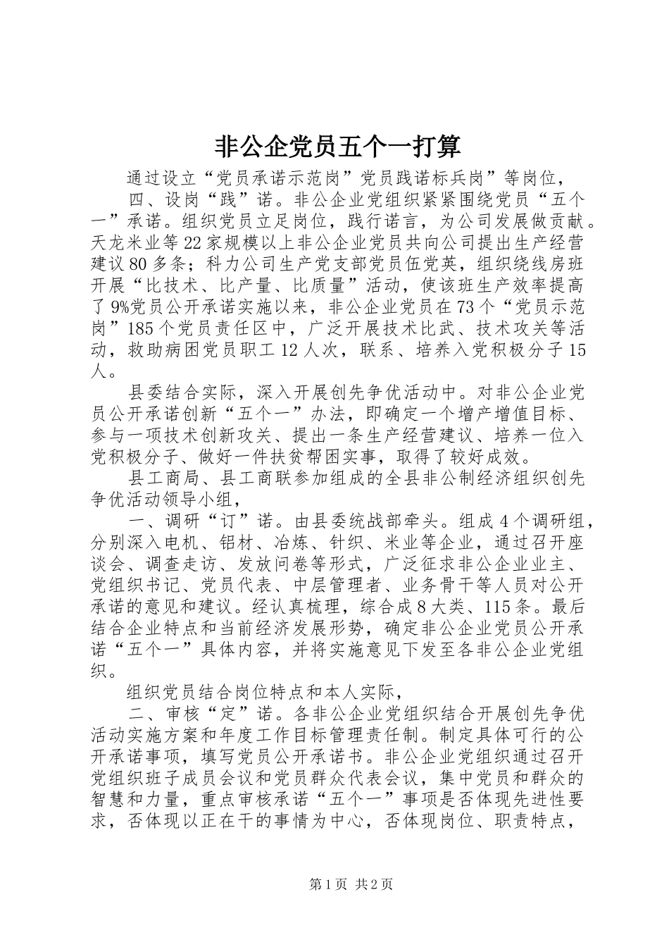 2024年非公企党员五个一打算_第1页