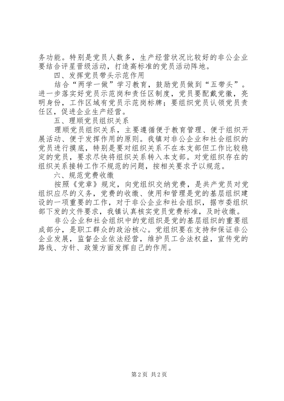 2024年非公企业和社会组织中的党组织工作总结_第2页