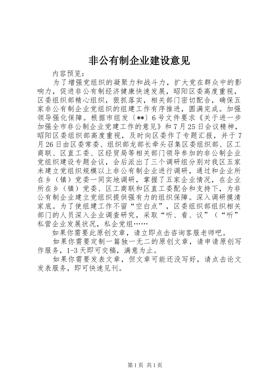 2024年非公有制企业建设意见_第1页