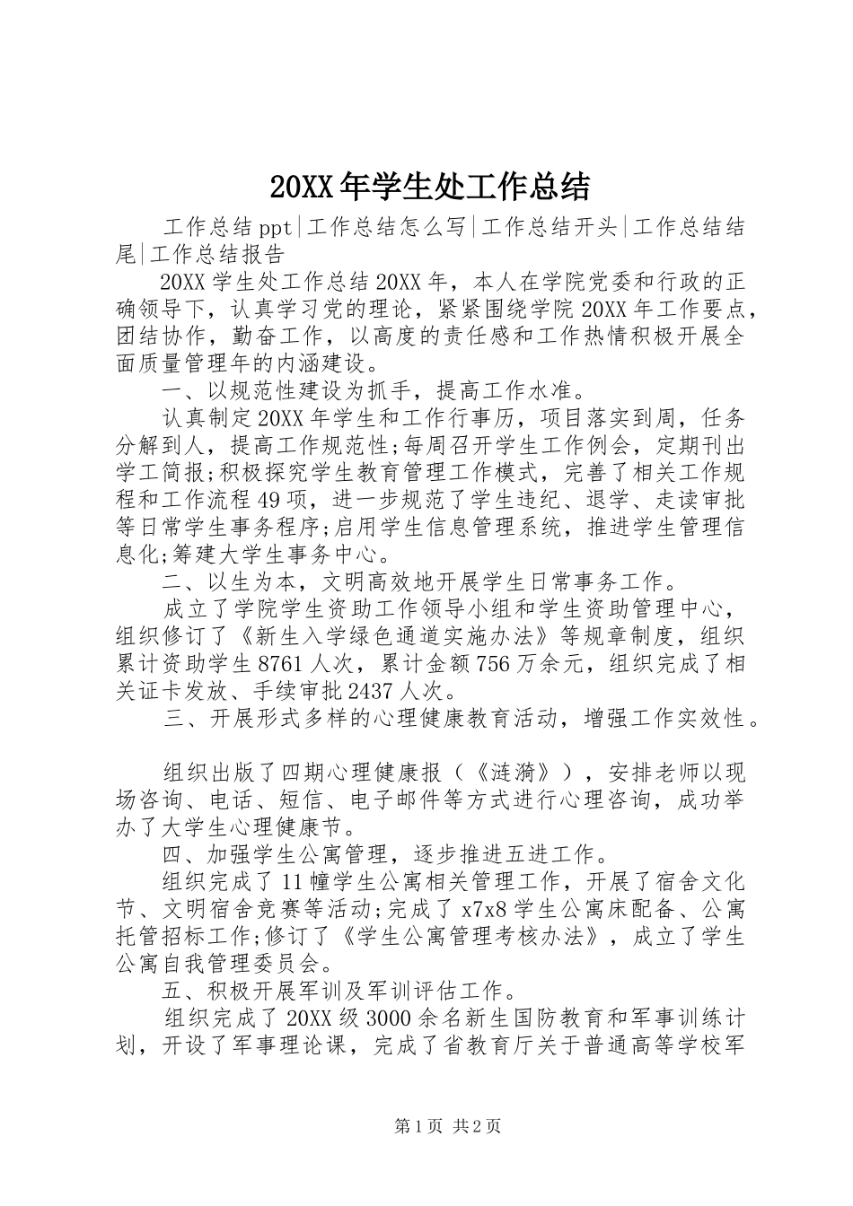 2024年学生处工作总结_第1页
