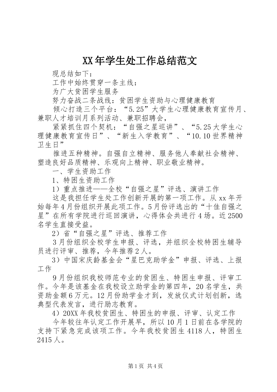 2024年学生处工作总结范文_第1页