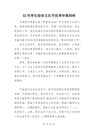 2024年学生宿舍文化节优秀申报材料