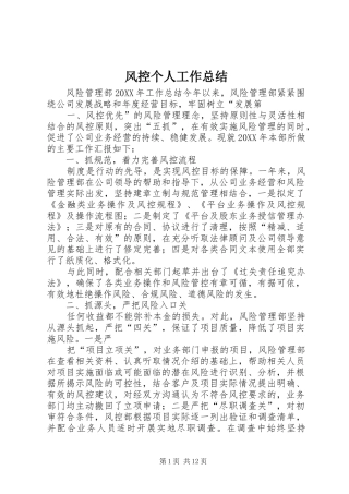 2024年风控个人工作总结