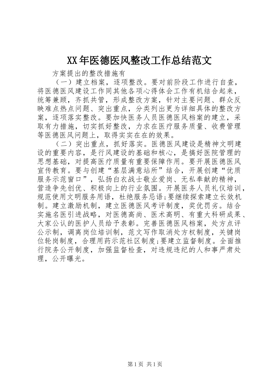 2024年医德医风整改工作总结范文_第1页