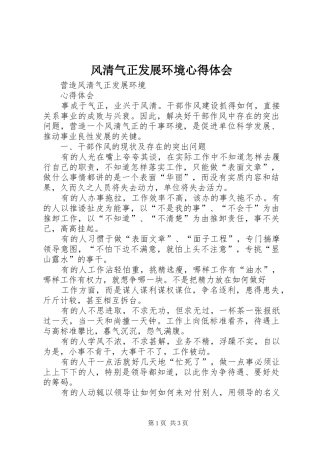 2024年风清气正发展环境心得体会