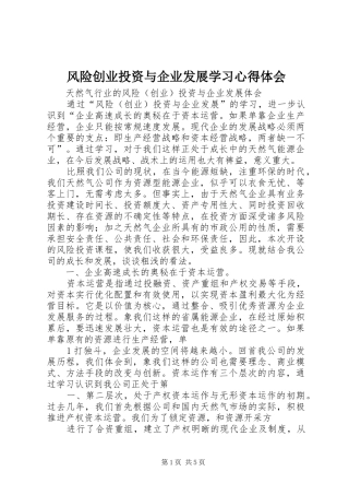 2024年风险创业投资与企业发展学习心得体会
