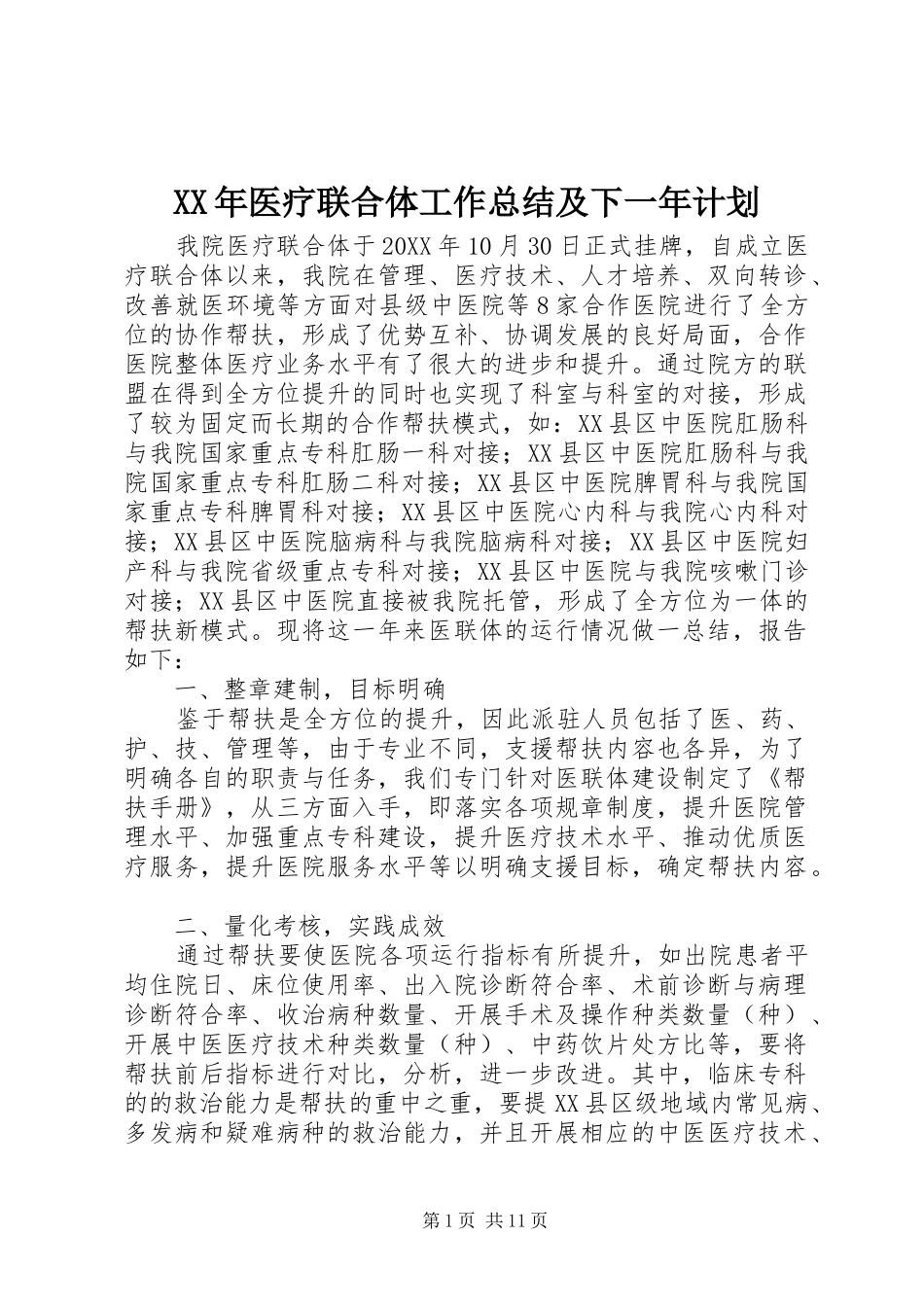 2024年医疗联合体工作总结及下一年计划_第1页