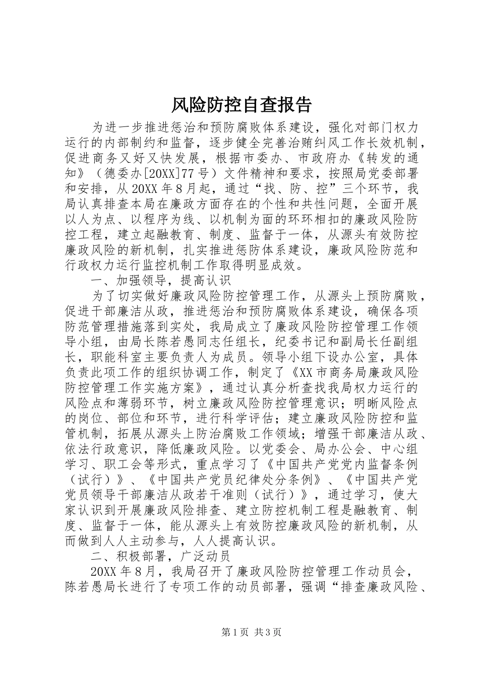 2024年风险防控自查报告_第1页