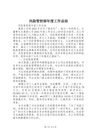 2024年风险管控部年度工作总结