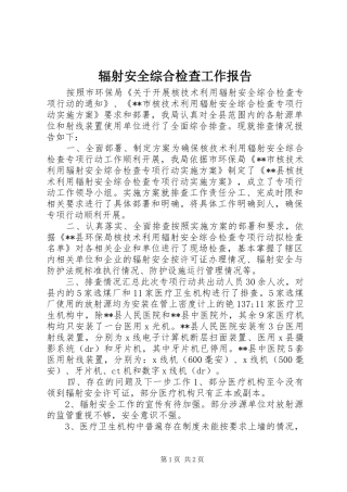 2024年辐射安全综合检查工作报告