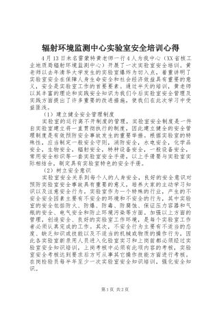 2024年辐射环境监测中心实验室安全培训心得