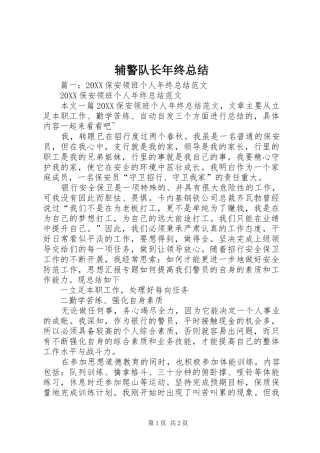 2024年辅警队长年终总结