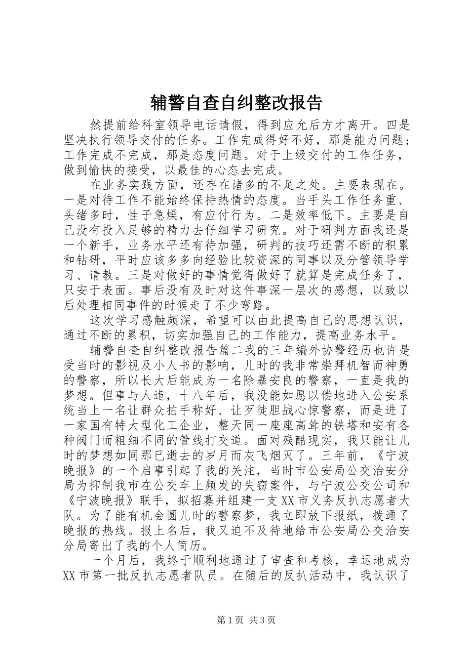 2024年辅警自查自纠整改报告_第1页