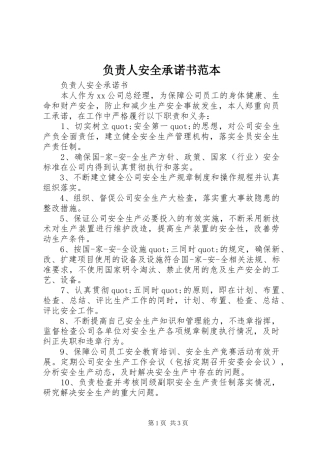 2024年负责人安全承诺书范本