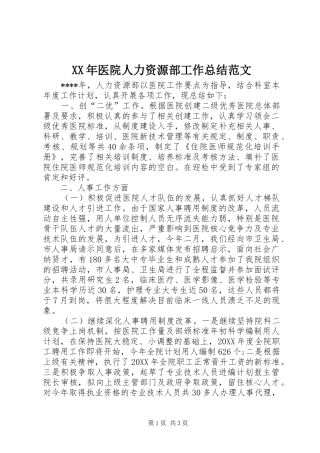 2024年医院人力资源部工作总结范文