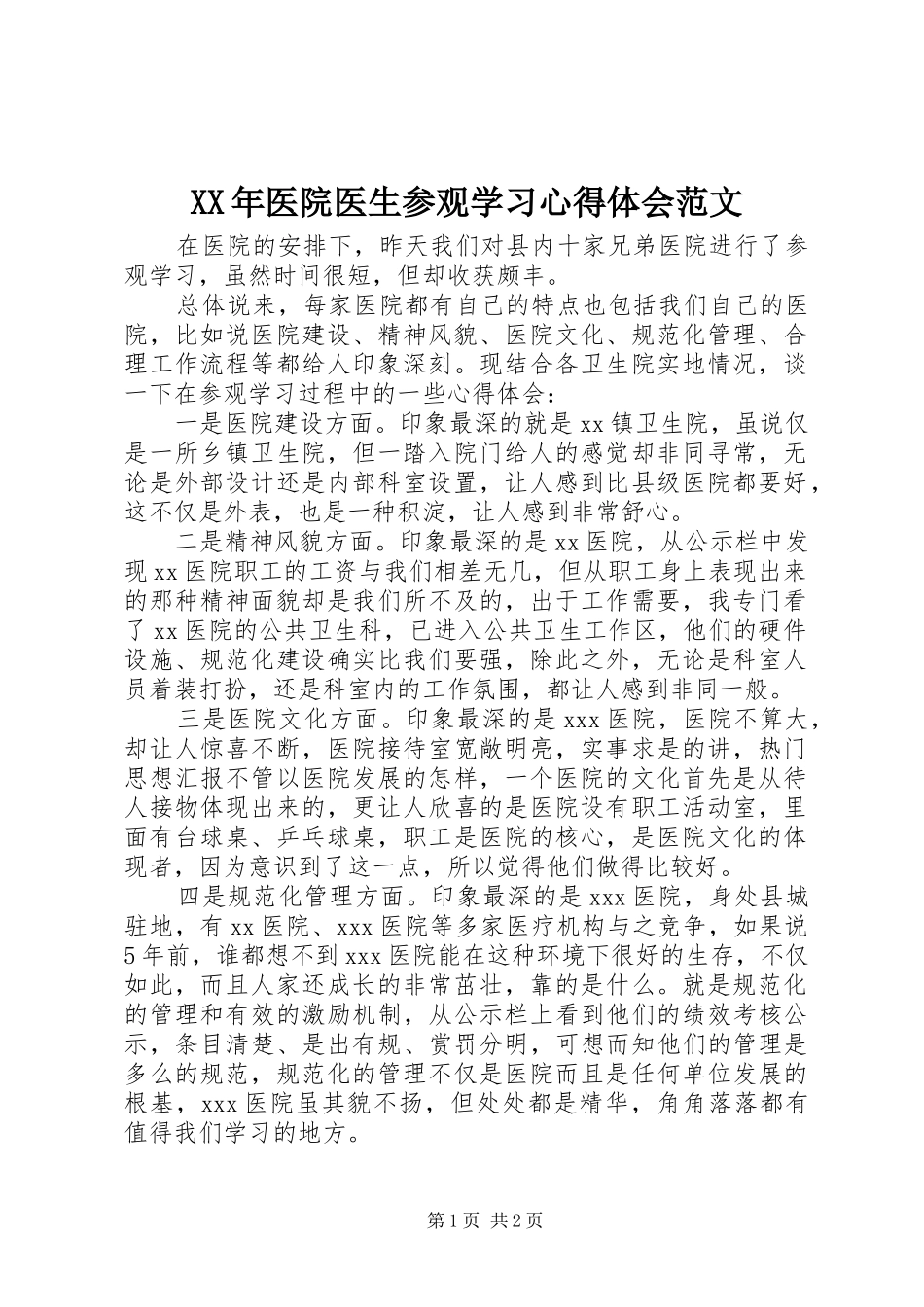 2024年医院医生参观学习心得体会范文_第1页