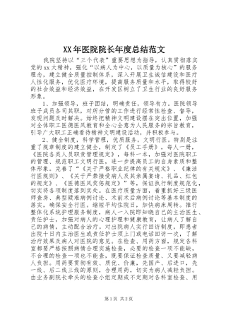 2024年医院院长年度总结范文