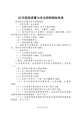 2024年医院质量与安全控制指标体系