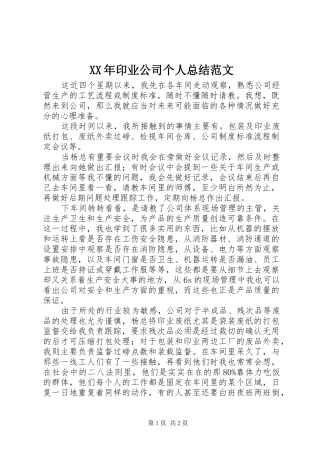 2024年印业公司个人总结范文