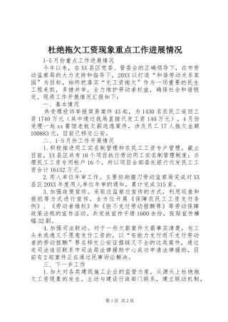 2024年杜绝拖欠工资现象重点工作进展情况