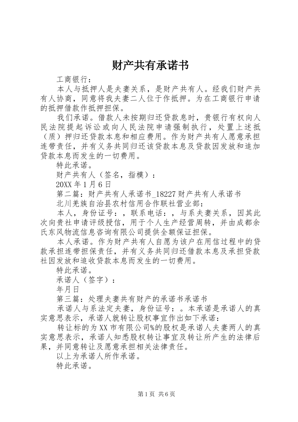 2024年财产共有承诺书_第1页