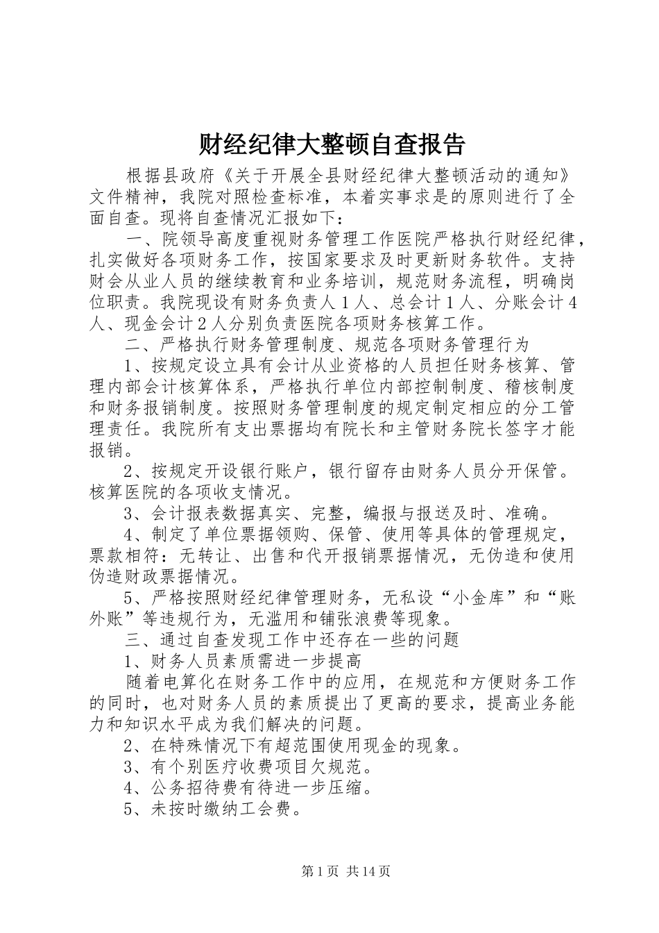 2024年财经纪律大整顿自查报告_第1页