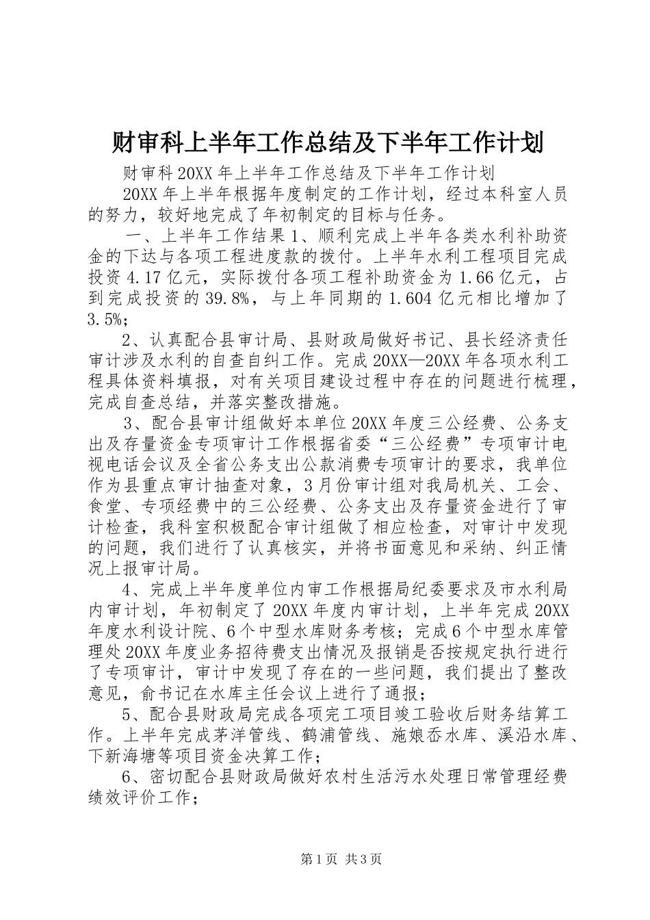2024年财审科上半年工作总结及下半年工作计划_第1页