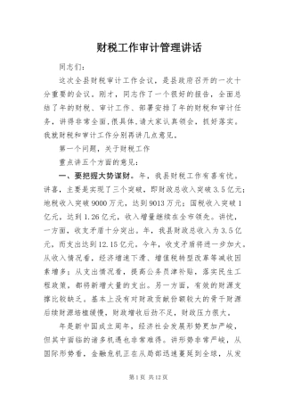 2024年财税工作审计管理致辞