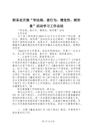 2024年财务处开展学法规查行为增党性树形象活动学习工作总结