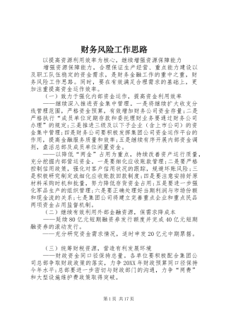 2024年财务风险工作思路