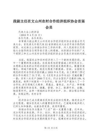 2024年段副主任在文山州农村合作经济组织协会首届会员
