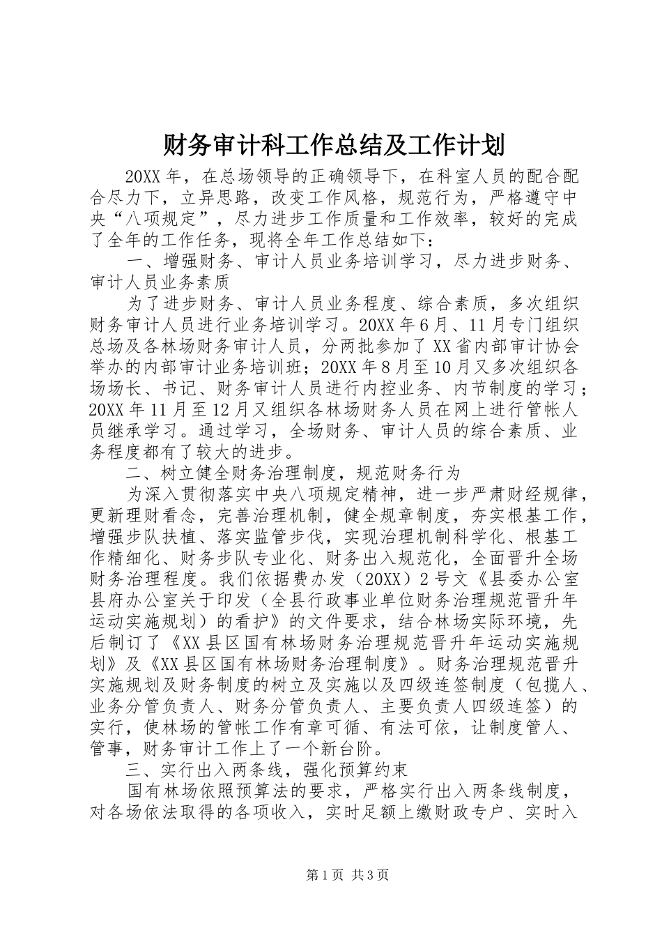 2024年财务审计科工作总结及工作计划_第1页