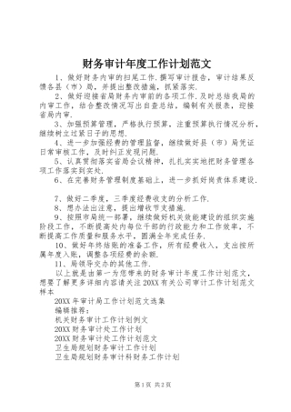 2024年财务审计年度工作计划范文