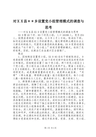 2024年对ＸＸ县＊＊乡设置党小组管理模式的调查与思考