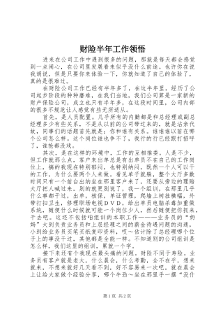 2024年财险半年工作领悟