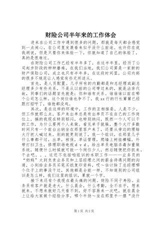 2024年财险公司半年来的工作体会