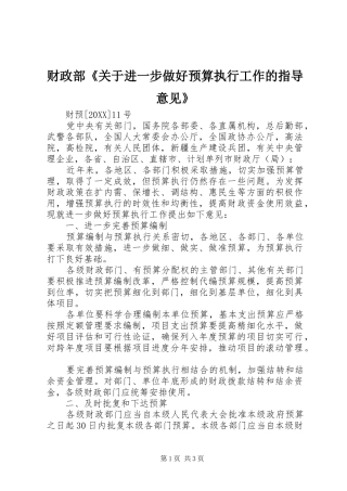 2024年财政部关于进一步做好预算执行工作的指导意见