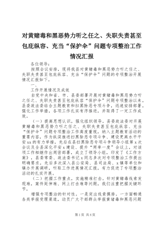 2024年对黄赌毒和黑恶势力听之任之失职失责甚至包庇纵容充当保护伞问题专项整治工作情况汇报