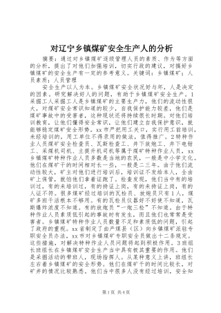 2024年对辽宁乡镇煤矿安全生产人的分析