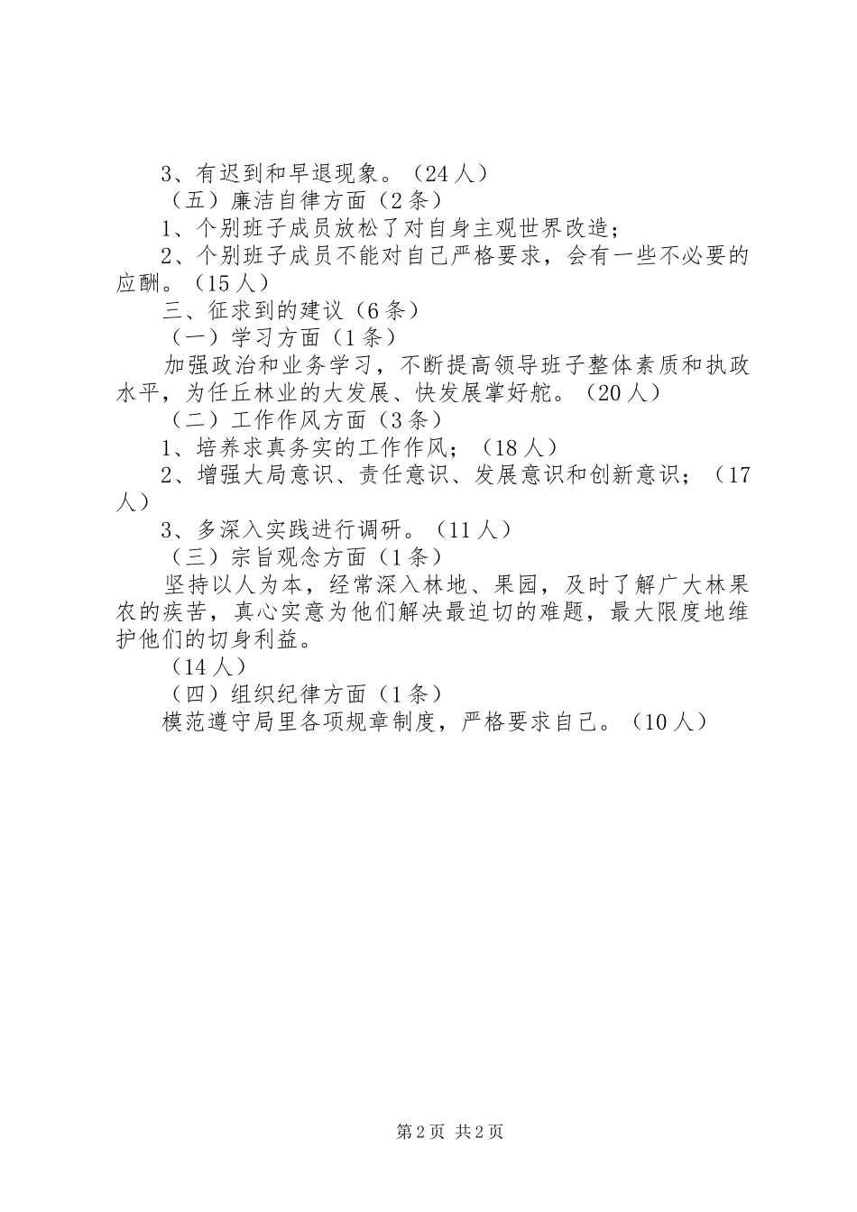 2024年对林业局领导班子意见和建议的梳理情况_第2页