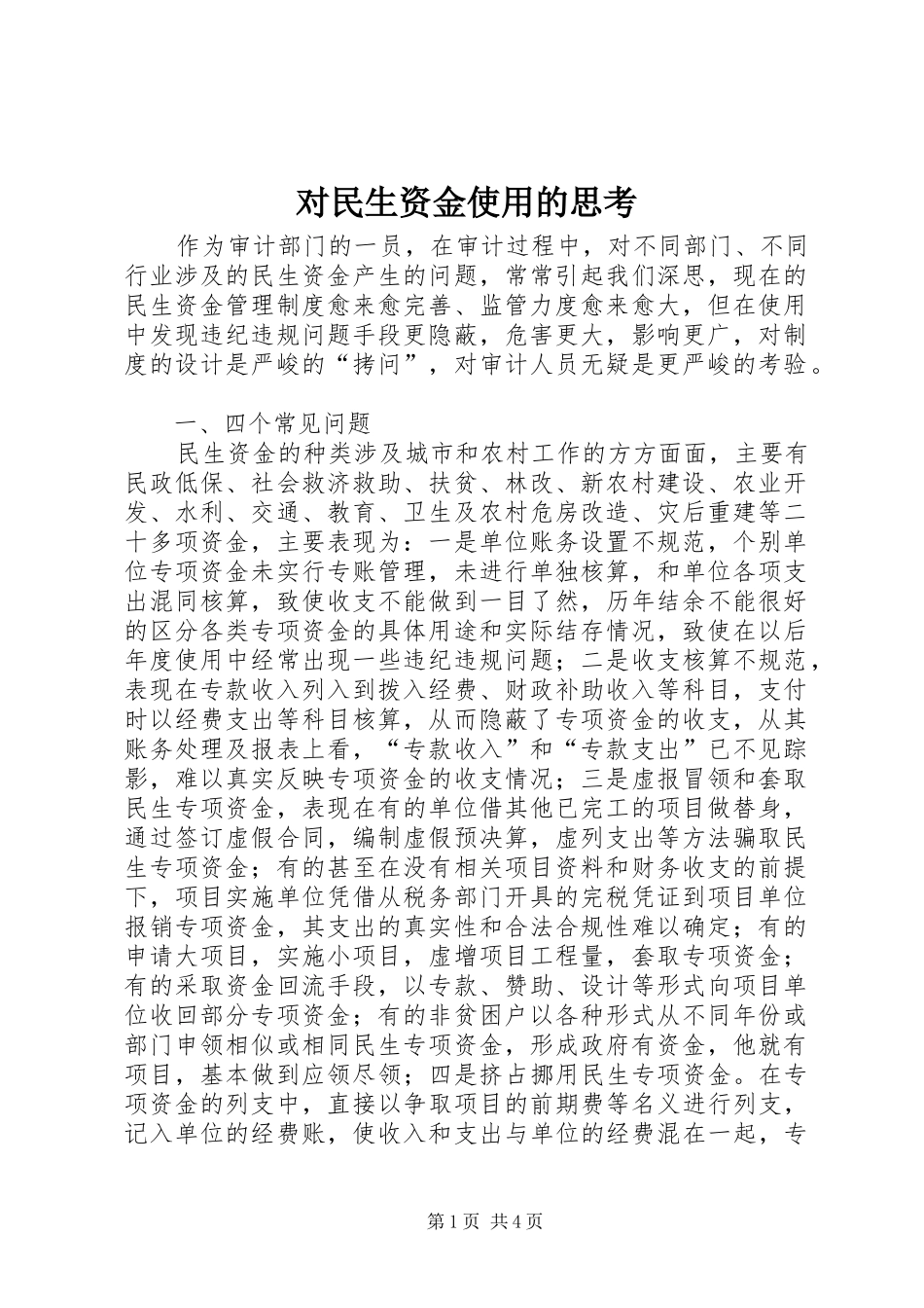2024年对民生资金使用的思考_第1页