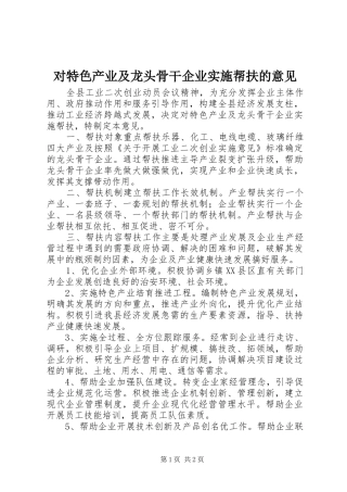 2024年对特色产业及龙头骨干企业实施帮扶的意见