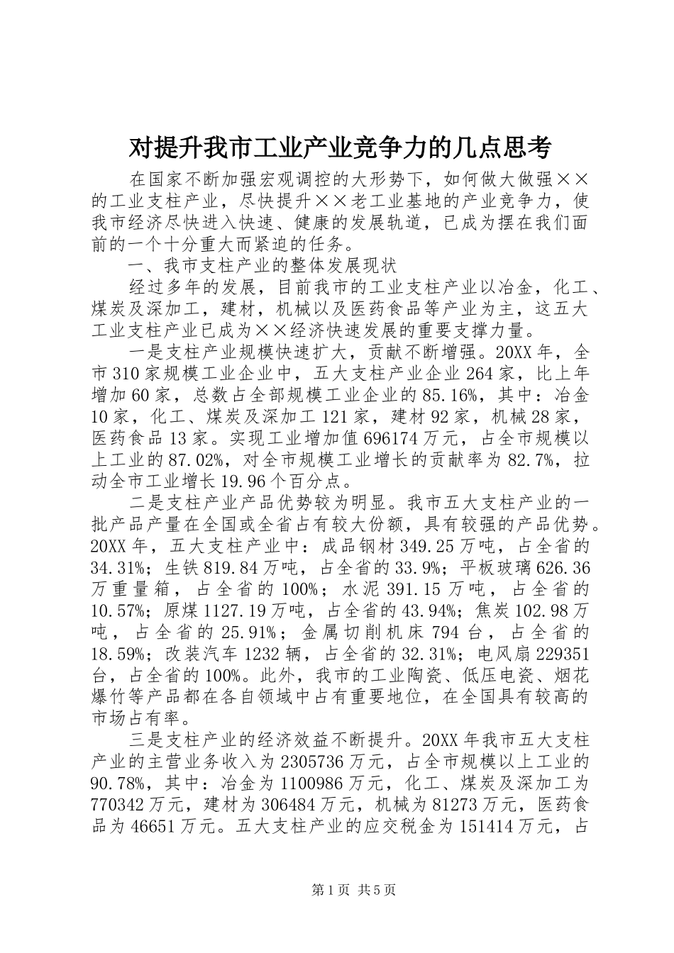 2024年对提升我市工业产业竞争力的几点思考_第1页
