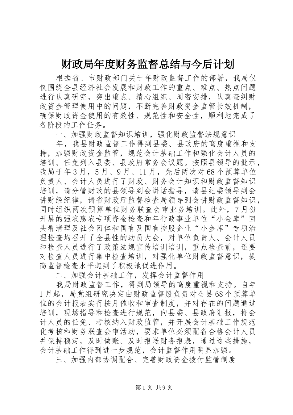 2024年财政局年度财务监督总结与今后计划_第1页